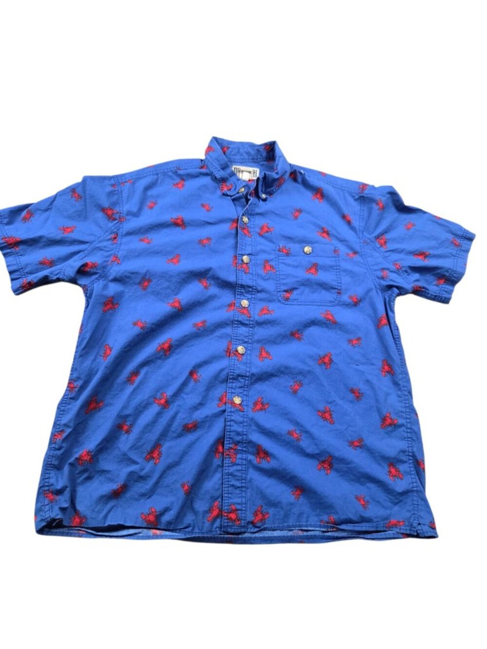 Duluth Trading Shirt Mens Large Blue Lobster All Over Print Button Up Camp